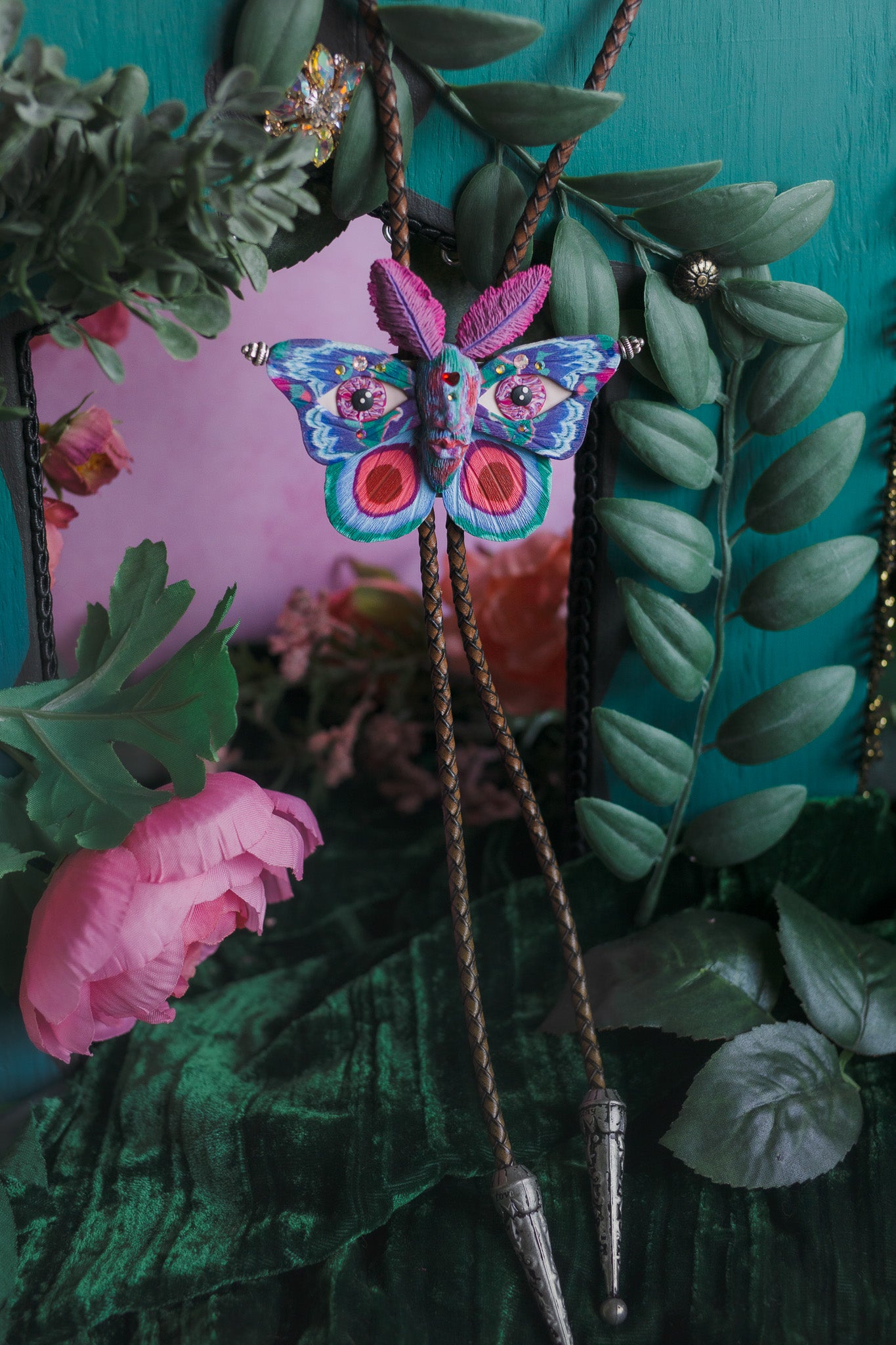 Hand Sculpted Moth Bolo Tie