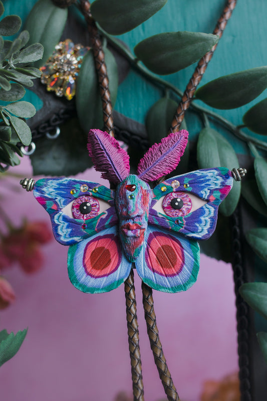 Hand Sculpted Moth Bolo Tie