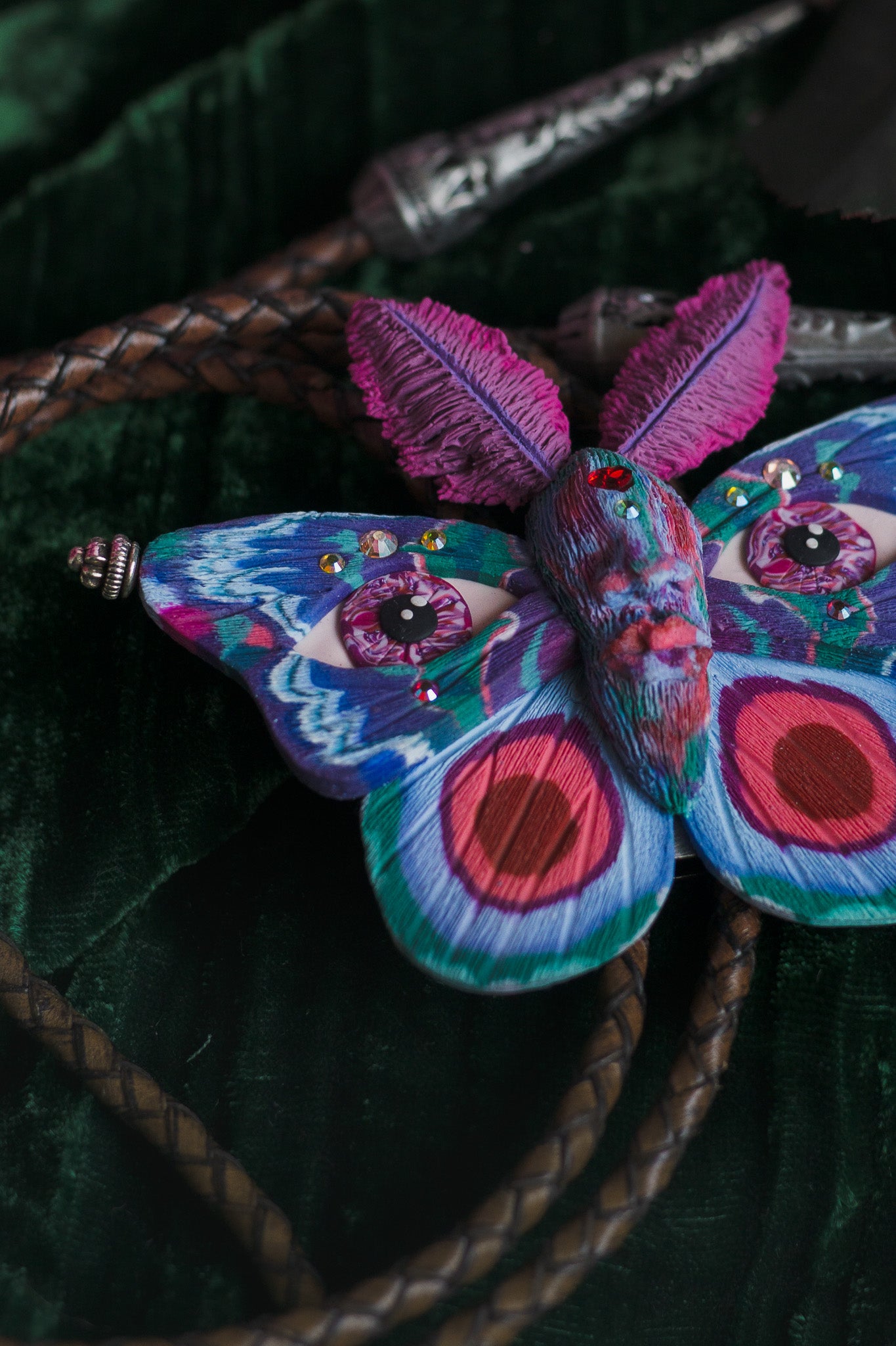 Hand Sculpted Moth Bolo Tie