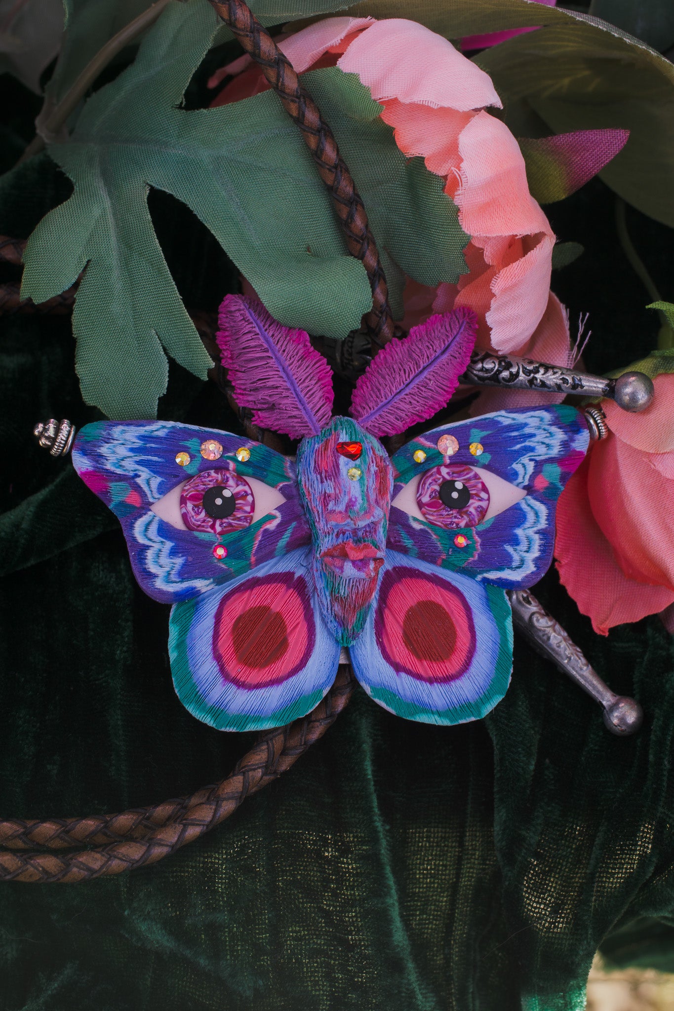 Hand Sculpted Moth Bolo Tie