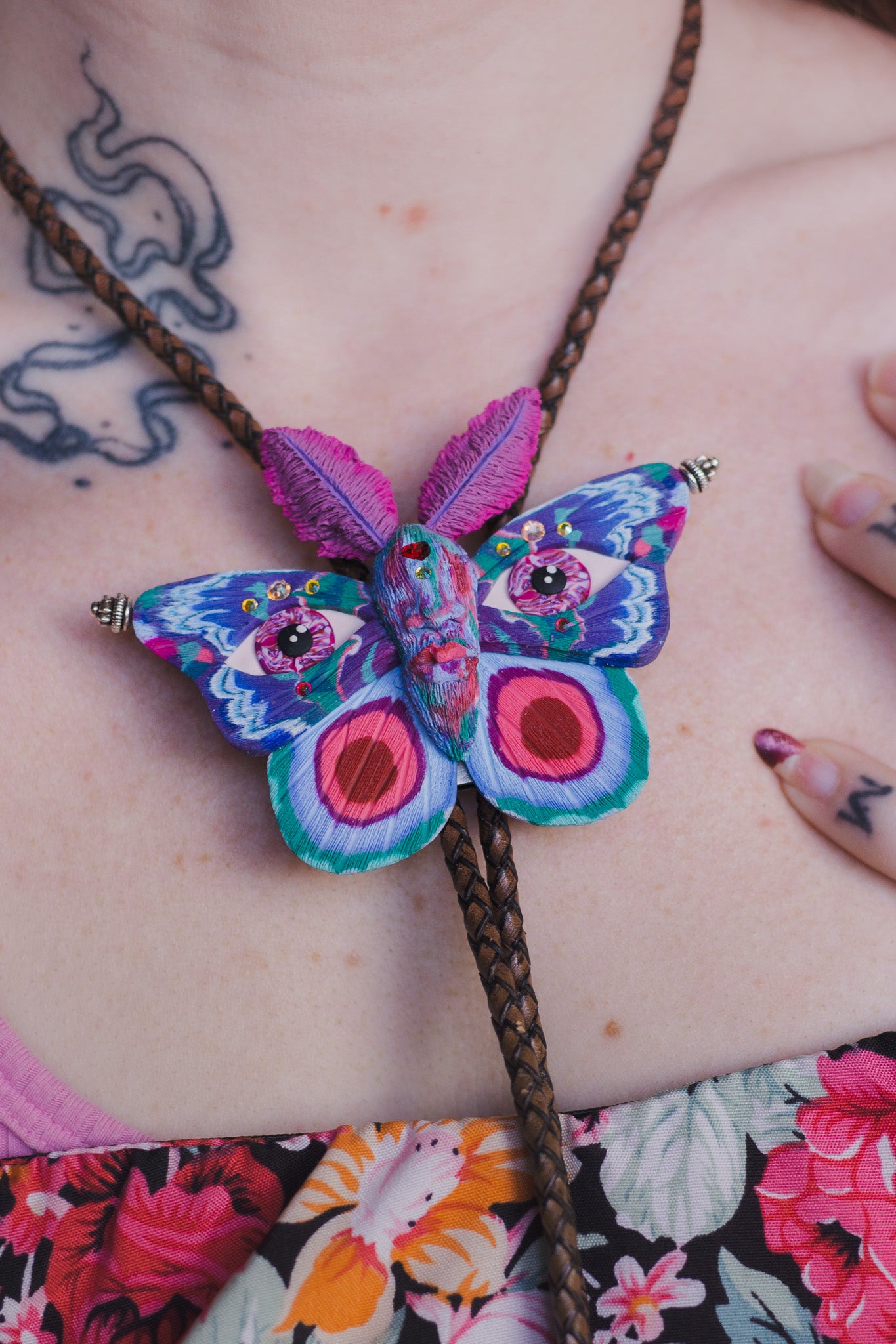 Hand Sculpted Moth Bolo Tie