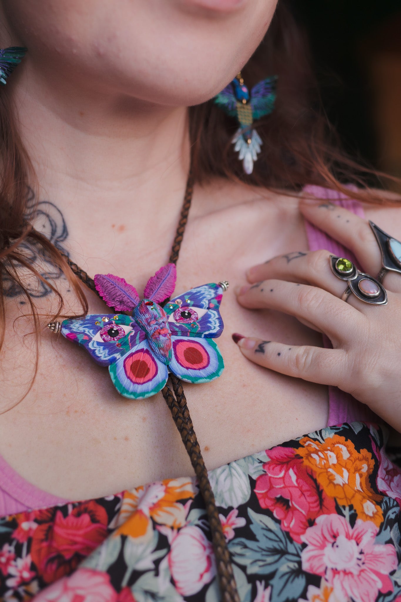 Hand Sculpted Moth Bolo Tie