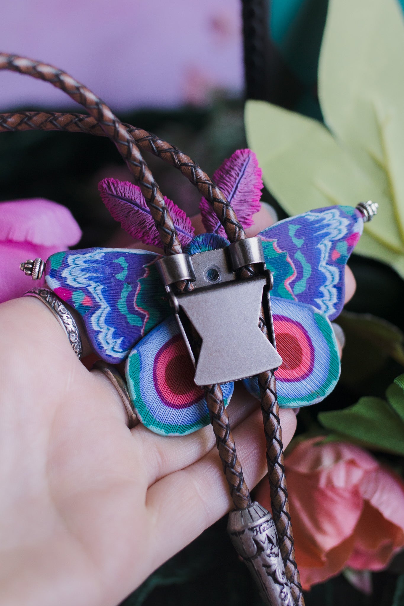 Hand Sculpted Moth Bolo Tie